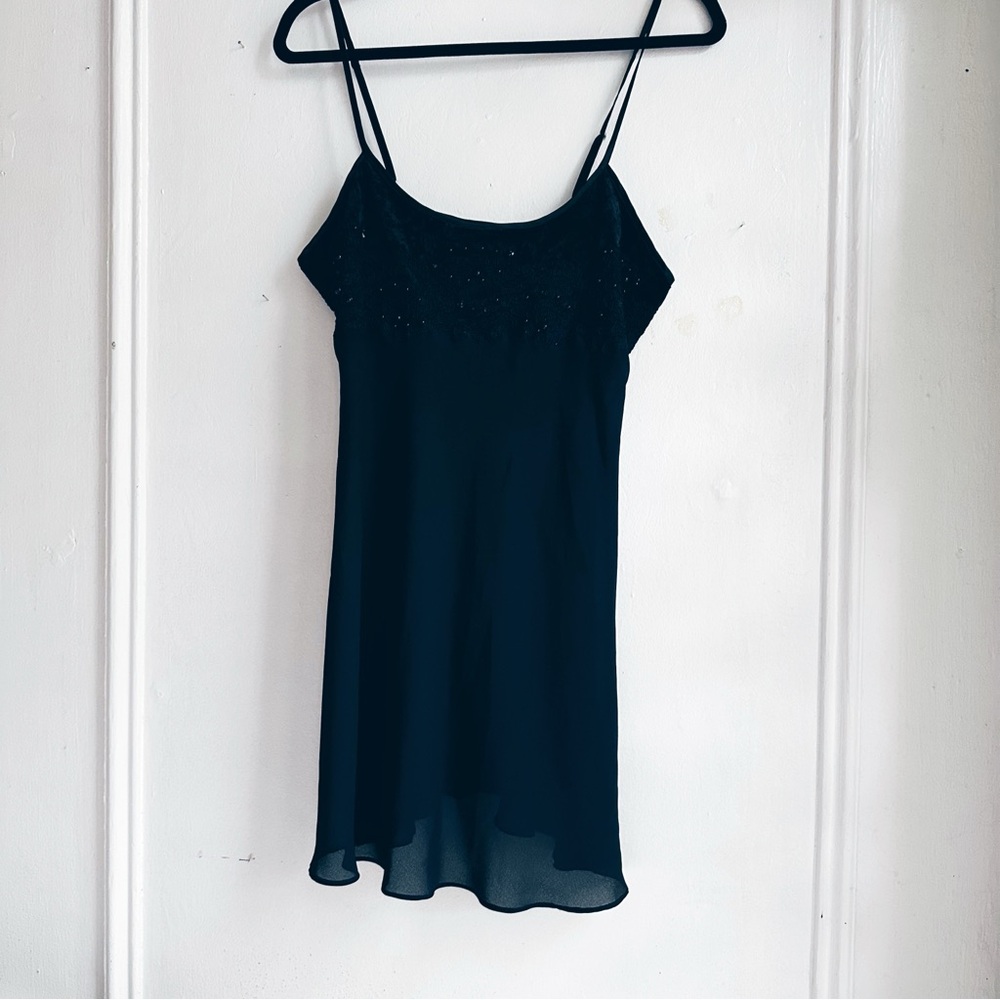 Vintage Victoria's Secret Black Lingerie Slip Dress Velvet Beaded Sexy Small Med